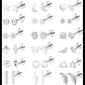 18Pairs Stainless Steel Stud Earrings Set for Women Men Star Moon Triangle Heart